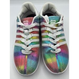 New K-Swiss Varsity Rainbow Glitter Metallic Low Top Sneakers Wms M8.5  Mens 7